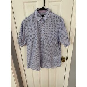 Tailorbyrd Button Down Shirt Mens Medium Blue Purple Teardrop Print Short Sleeve